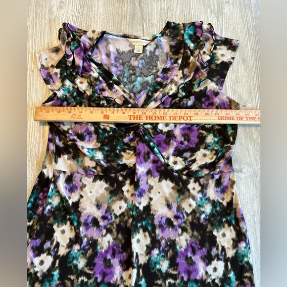 Christopher & Banks Women's Multicolor Gathered V-Neck Cap Short Sleeve Top Sz L - Picture 9 of 9